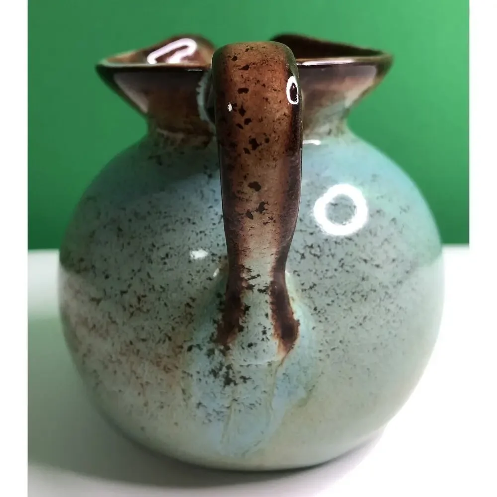 MCM Mid Century Modern NICODEMUS Pottery Creamer Pitcher Turquoise Brown Glaze